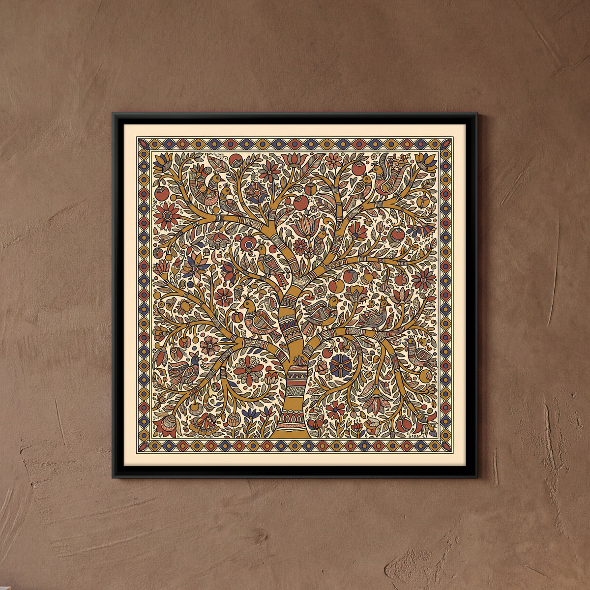 Tree of Life with Birds - framed canvas art hung on a wall