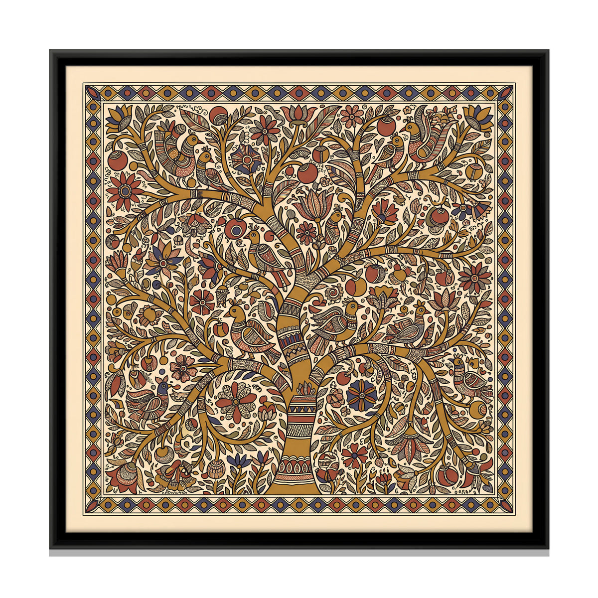 Tree of Life with Birds - framed canvas print, front view
