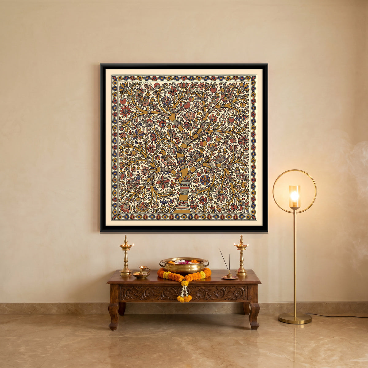 Tree of Life with Birds - canvas art shown in a second room setting
