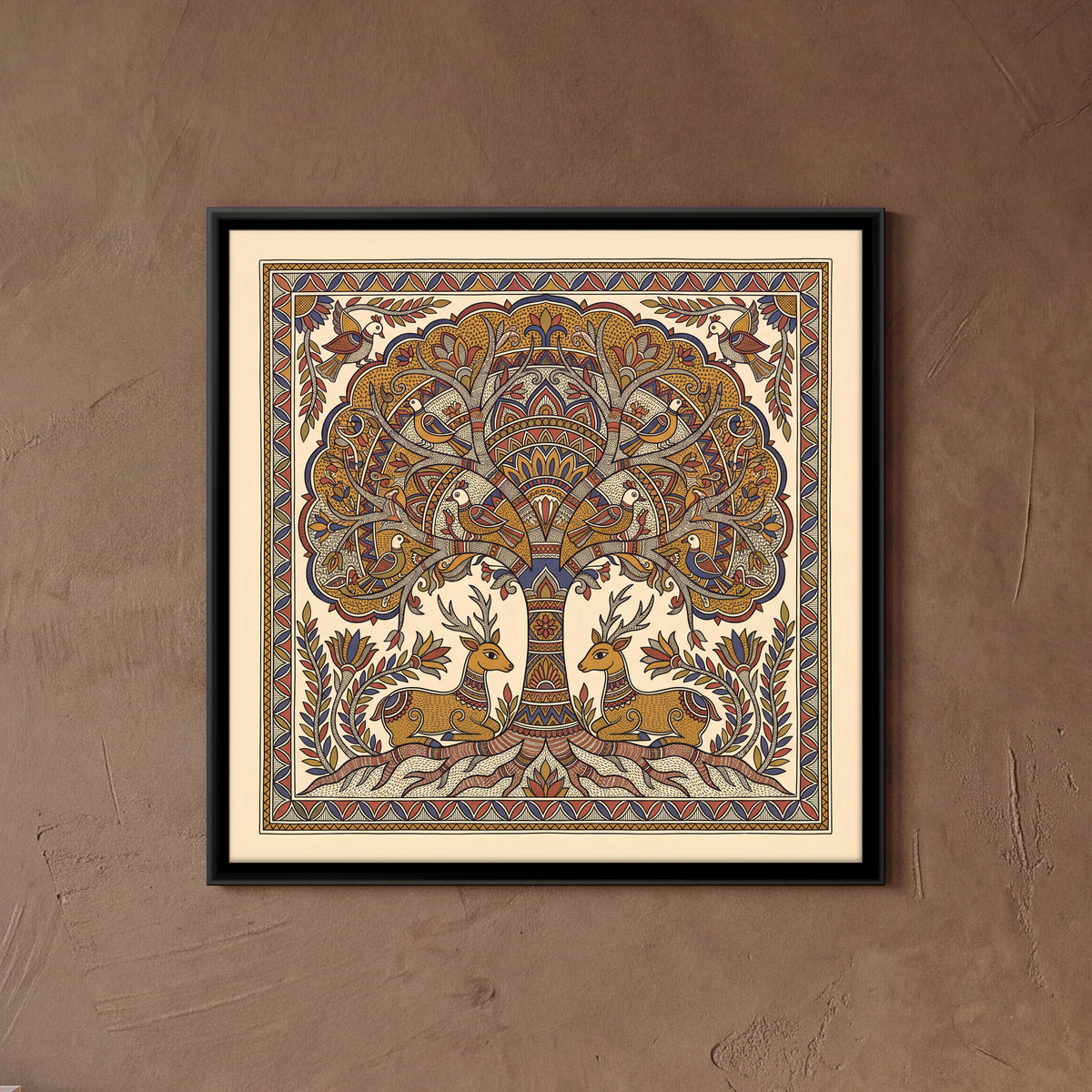 Tree of Life with Deer - framed canvas art hung on a wall