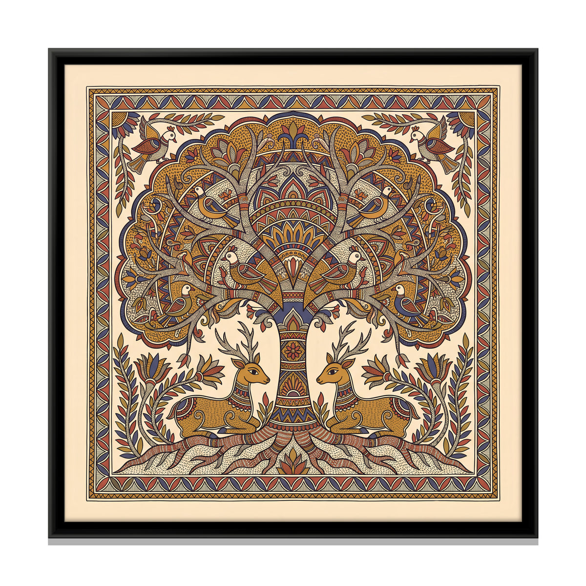 Tree of Life with Deer - framed canvas print, front view