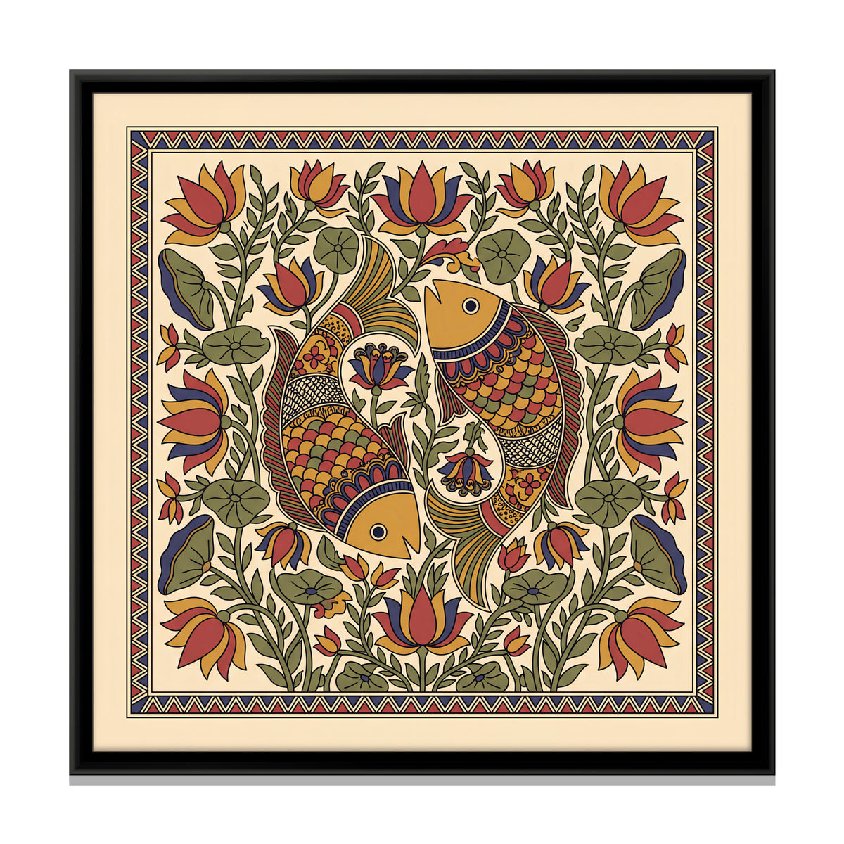 Pair of Fish Among Lotus - framed canvas print, front view