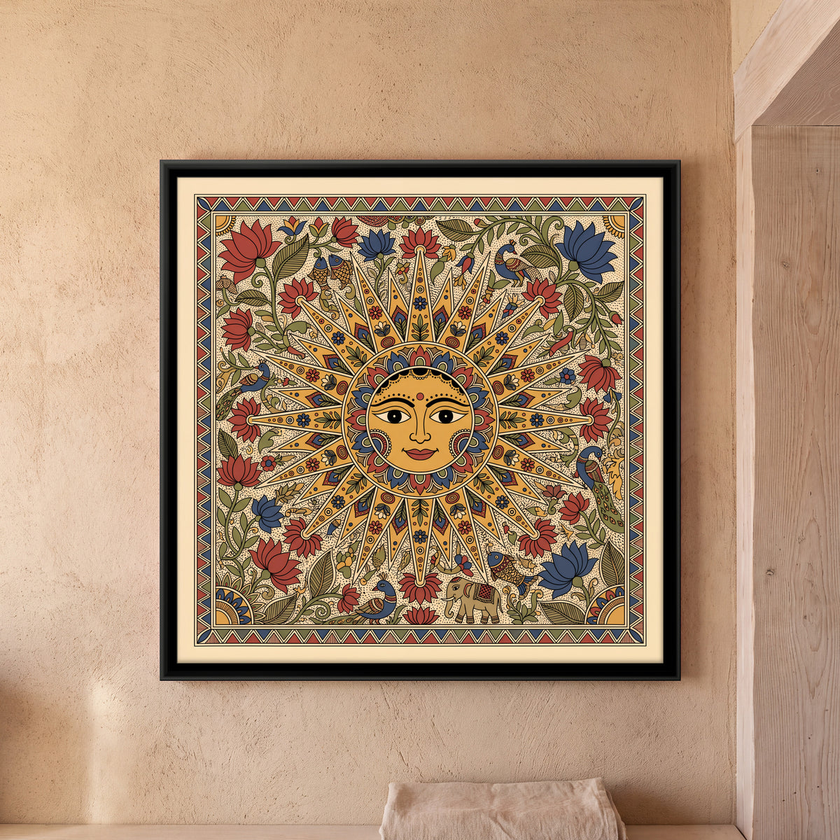 Surya the Sun God - framed canvas art hung on a wall