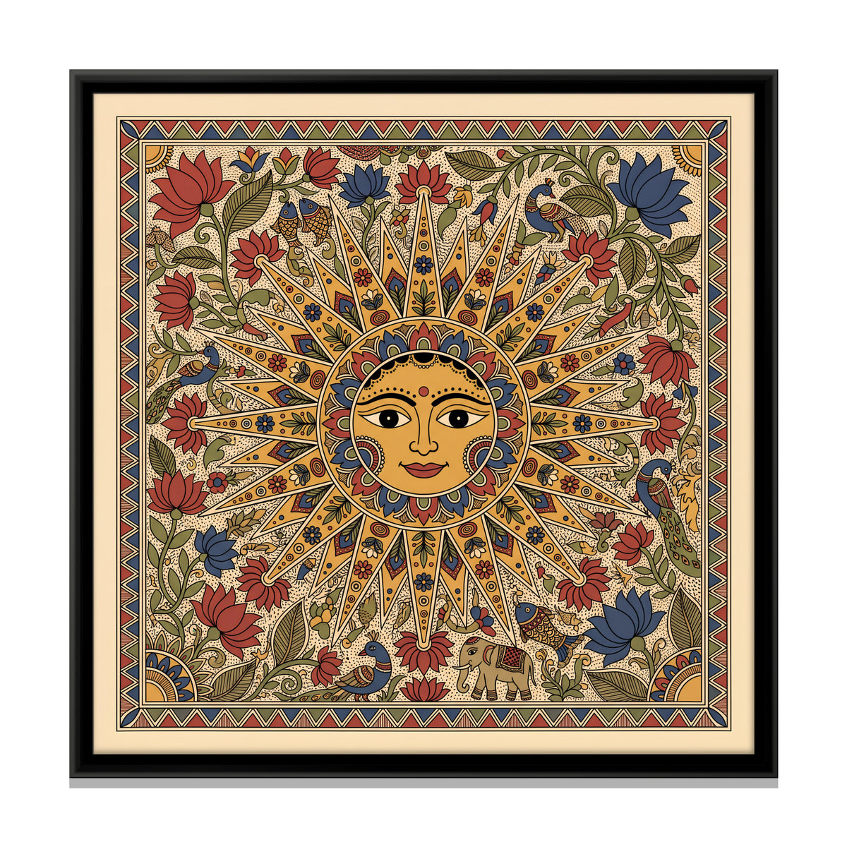 Surya the Sun God - framed canvas print, front view