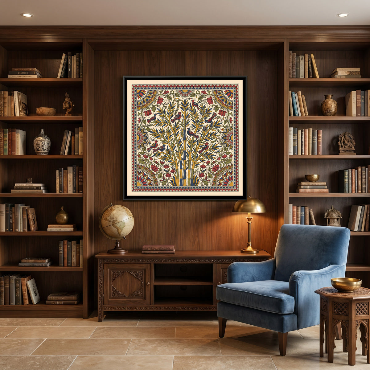 Bamboo Grove with Birds - canvas art shown in a second room setting