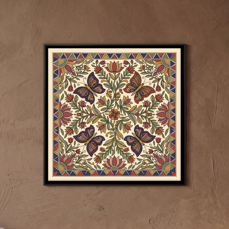 Butterflies Among Lotus Vines - framed canvas art hung on a wall