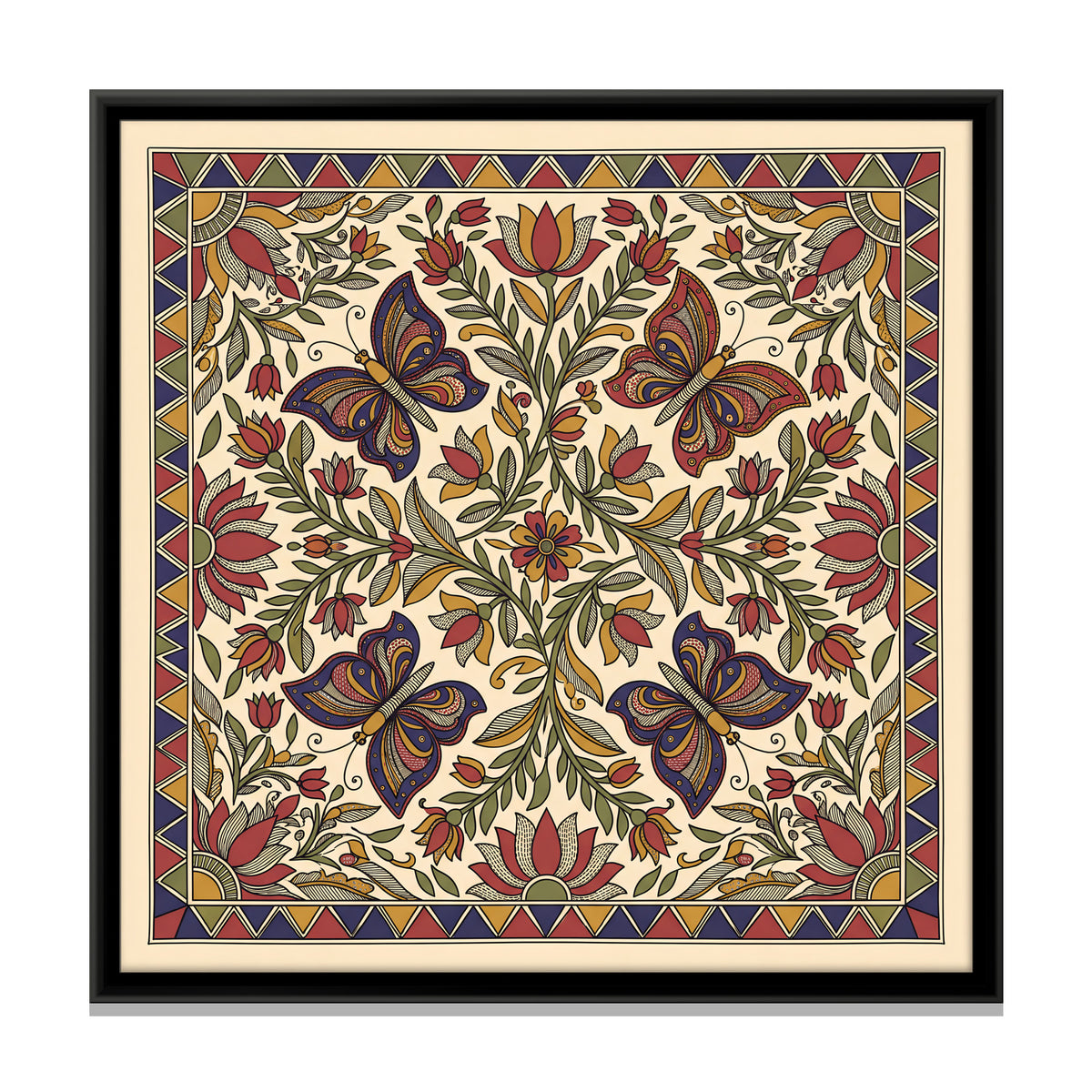 Butterflies Among Lotus Vines - framed canvas print, front view