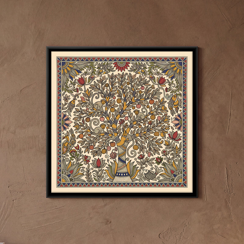 Tree of Life with Monkeys - framed canvas art hung on a wall