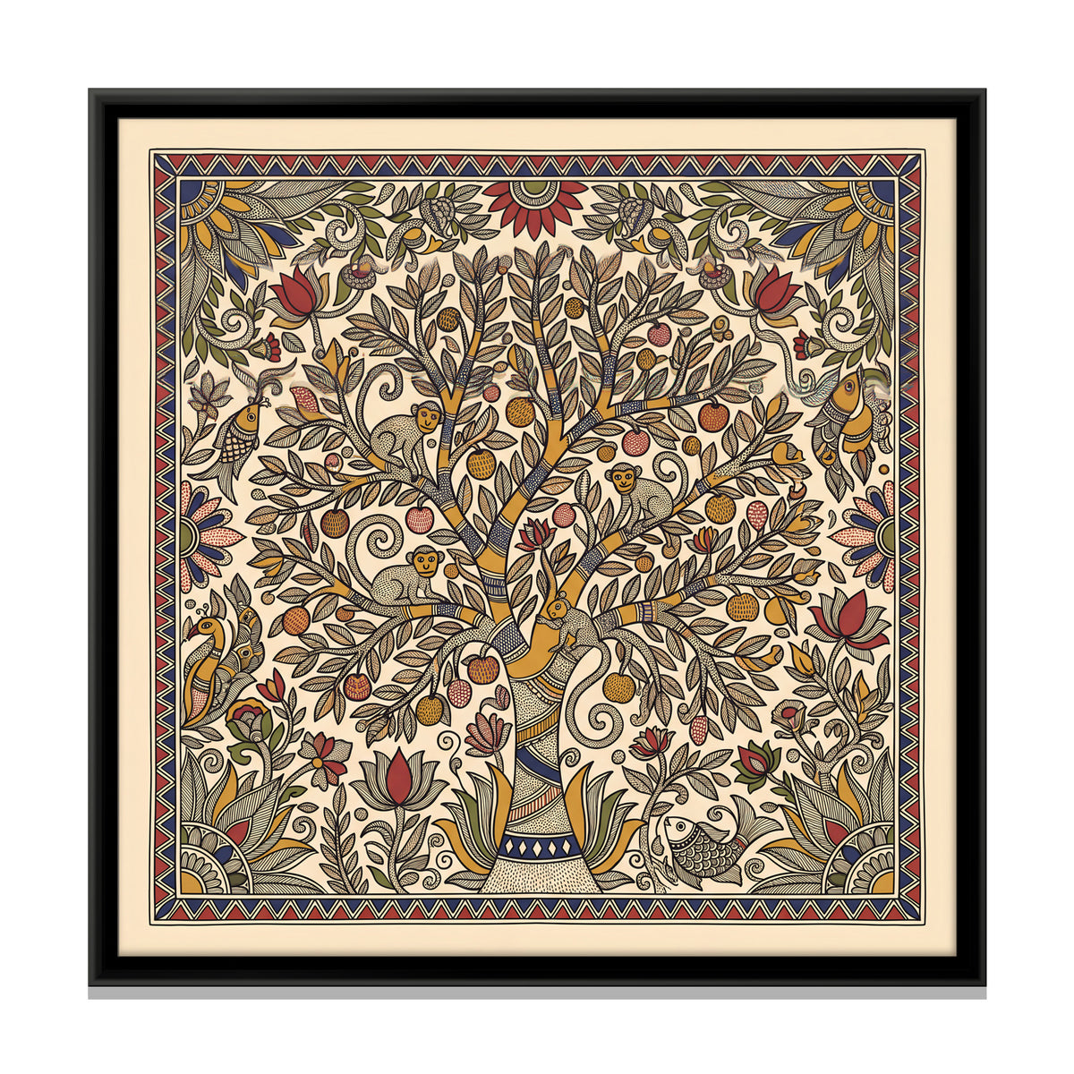 Tree of Life with Monkeys - framed canvas print, front view
