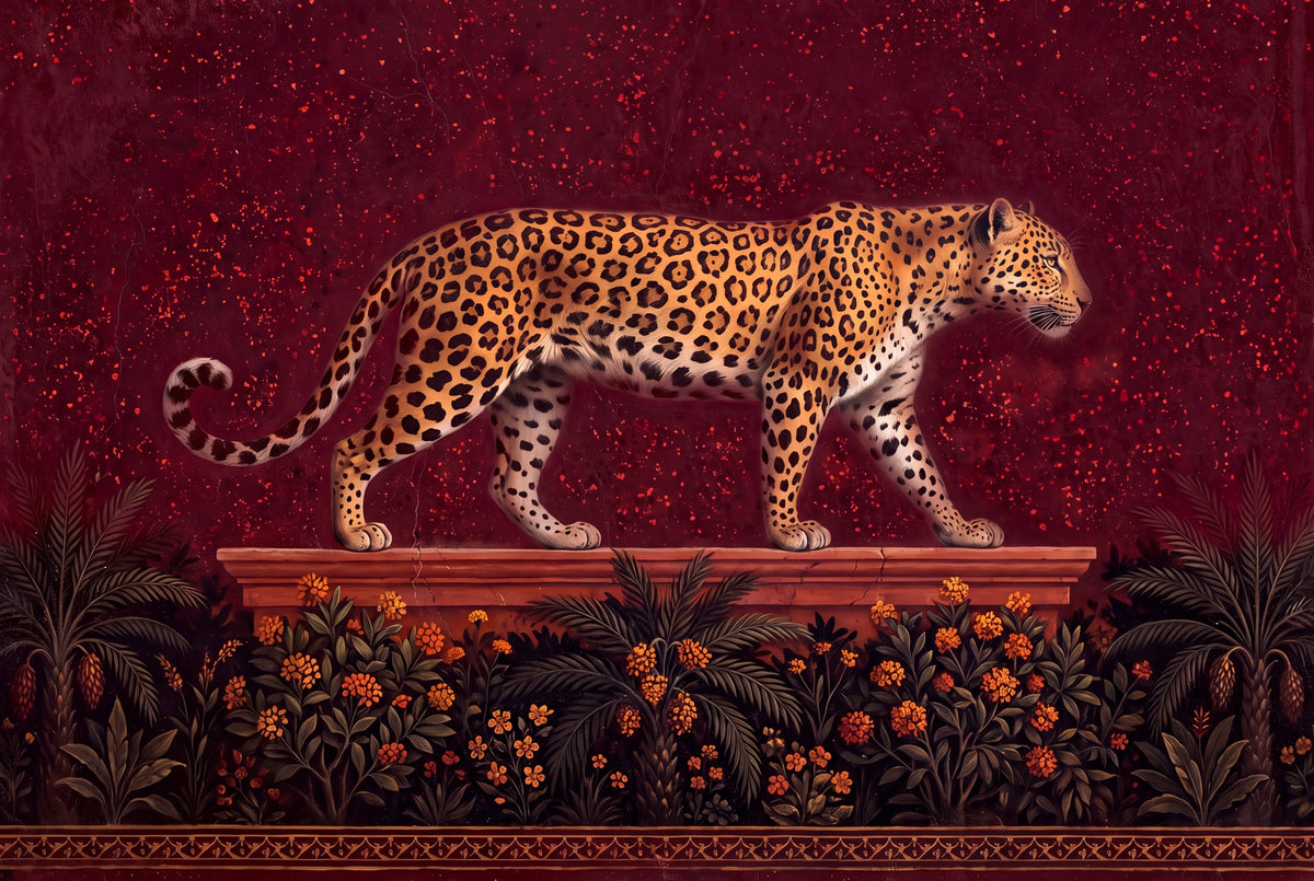 Leopard on a Garden Terrace, Facing Right - the full artwork, front view