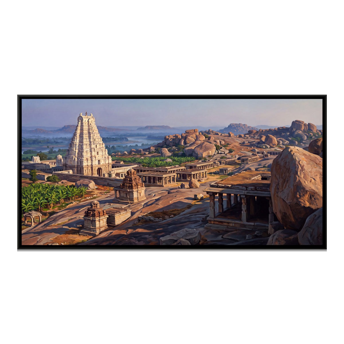 Virupaksha Temple Tower from Hemakuta Hill - framed canvas print, front view