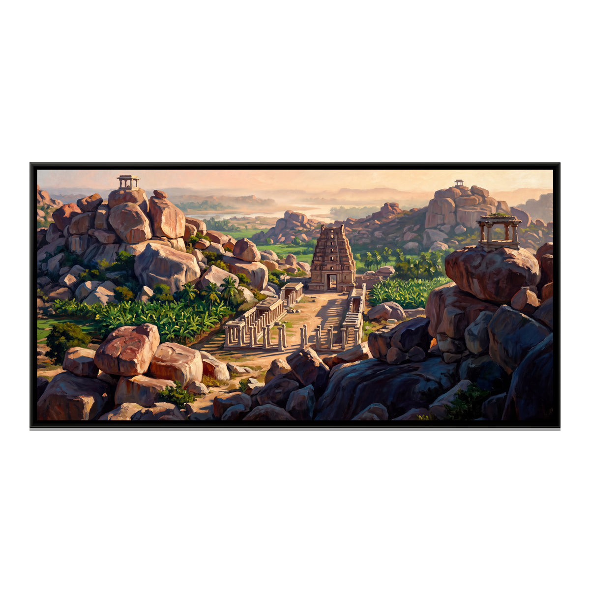 Achyutaraya Temple from Matanga Hill - framed canvas print, front view