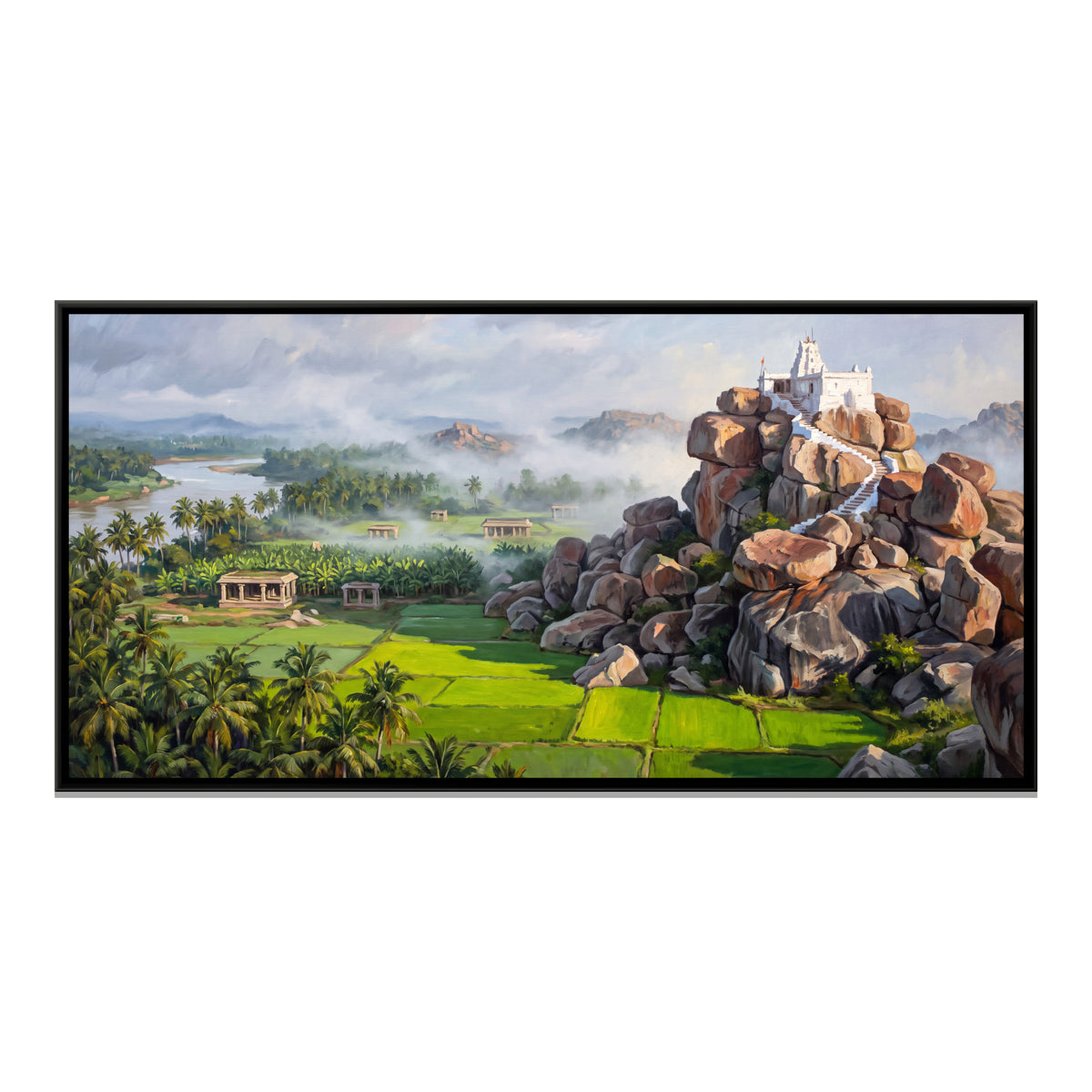 Anjanadri Hill in Monsoon Mist - framed canvas print, front view