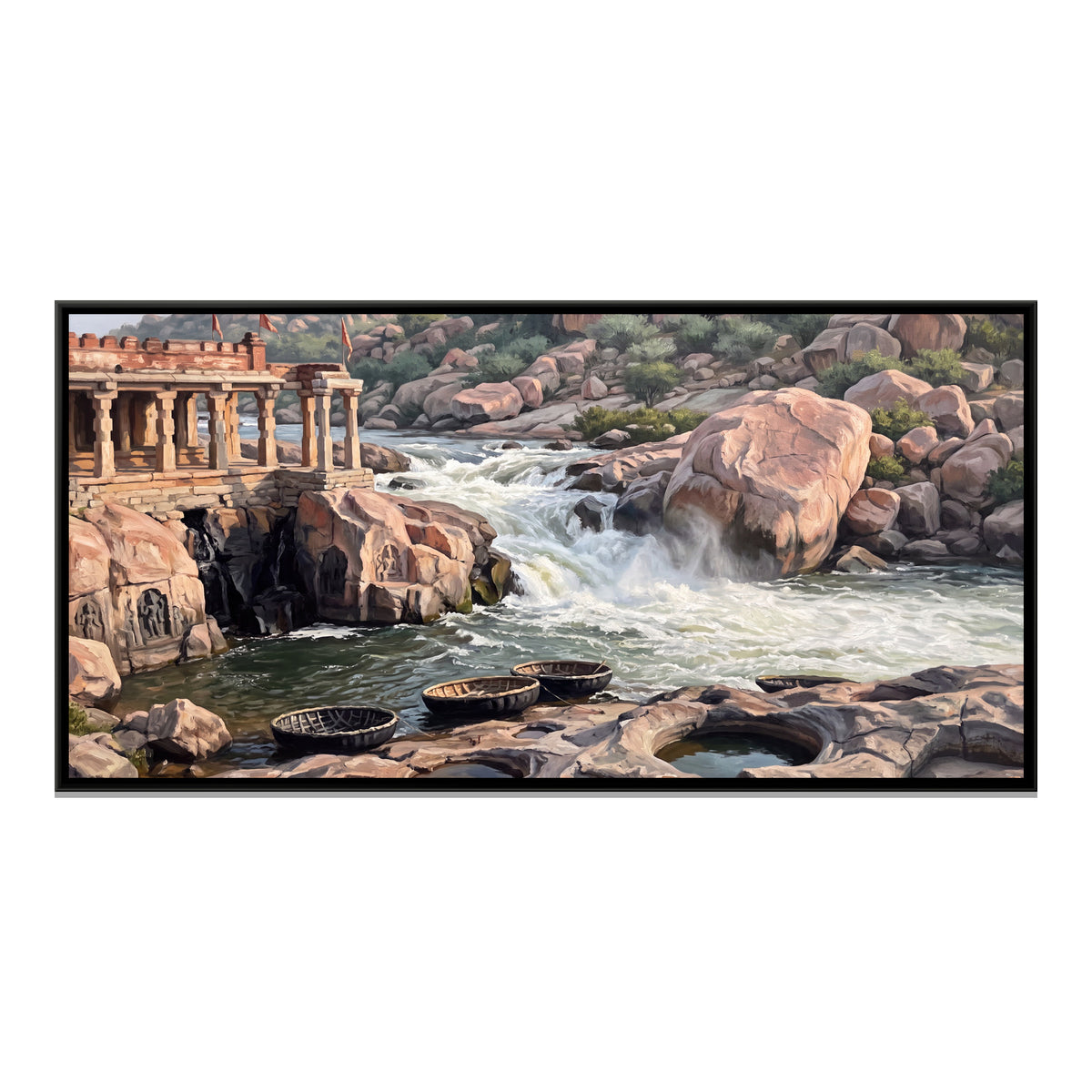 Kodandarama Temple on the Tungabhadra - framed canvas print, front view