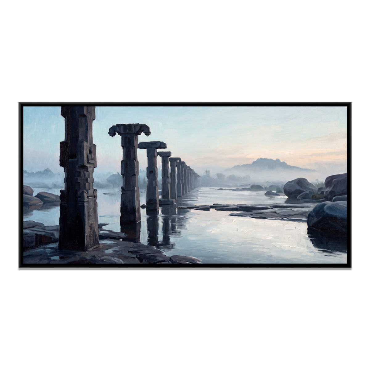 Ancient Bridge Pillars on the Tungabhadra - framed canvas print, front view