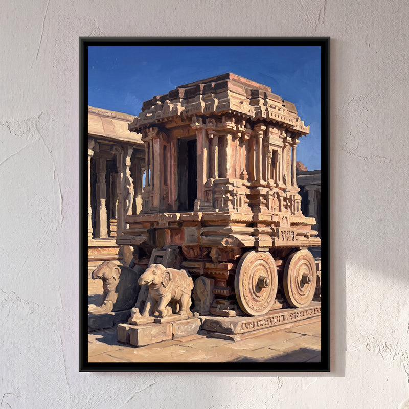Vittala Temple Stone Chariot - framed canvas art hung on a wall