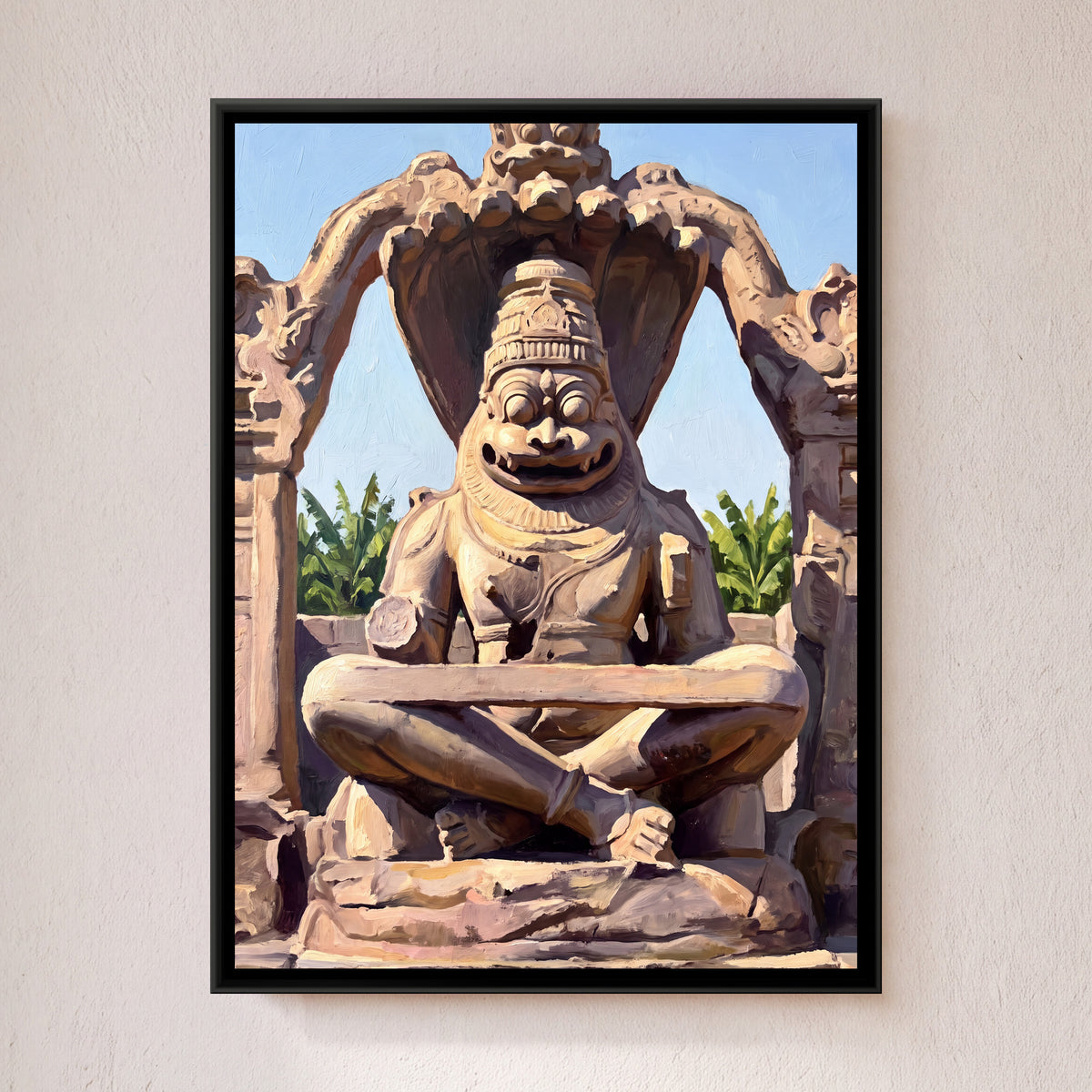 Ugra Narasimha Monolith at Hampi - framed canvas art hung on a wall