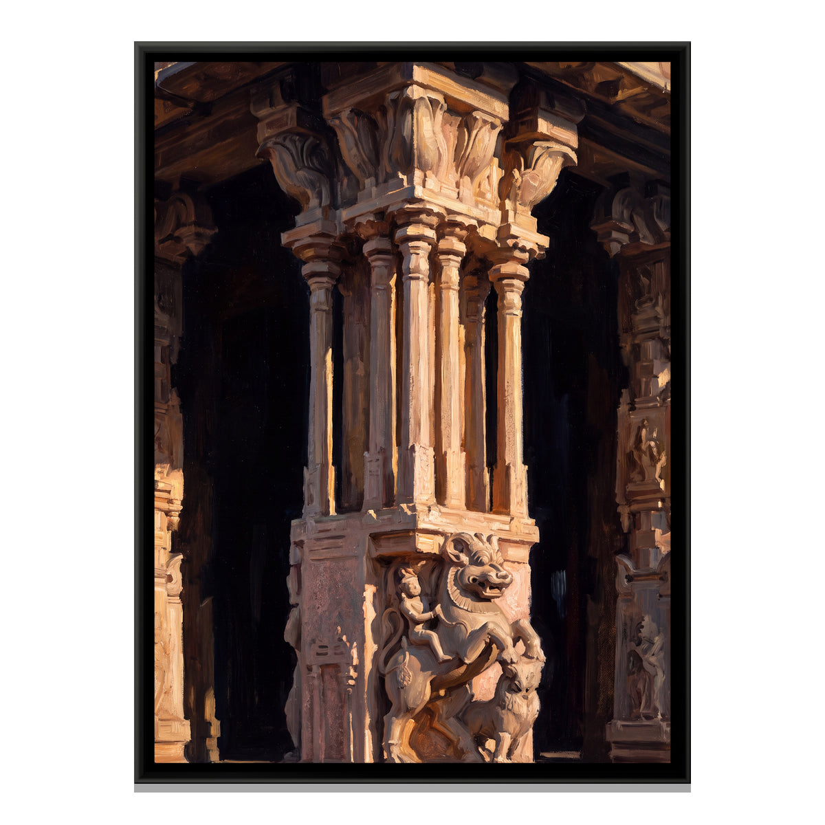 Carved Pillars of the Vittala Temple - framed canvas print, front view