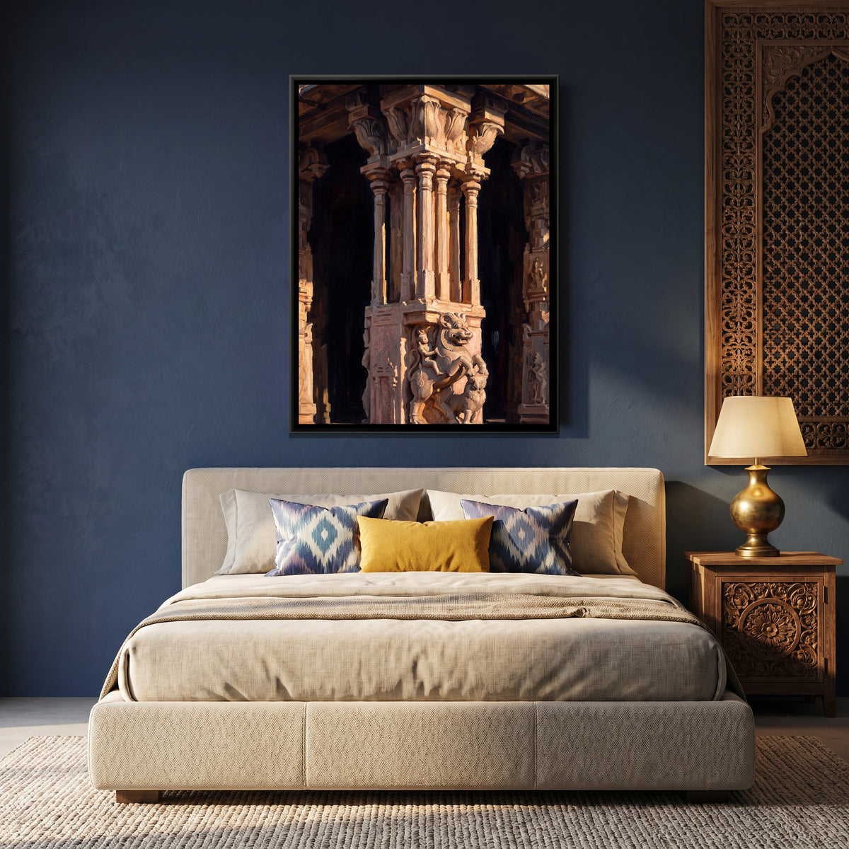 Carved Pillars of the Vittala Temple - canvas art shown in a second room setting