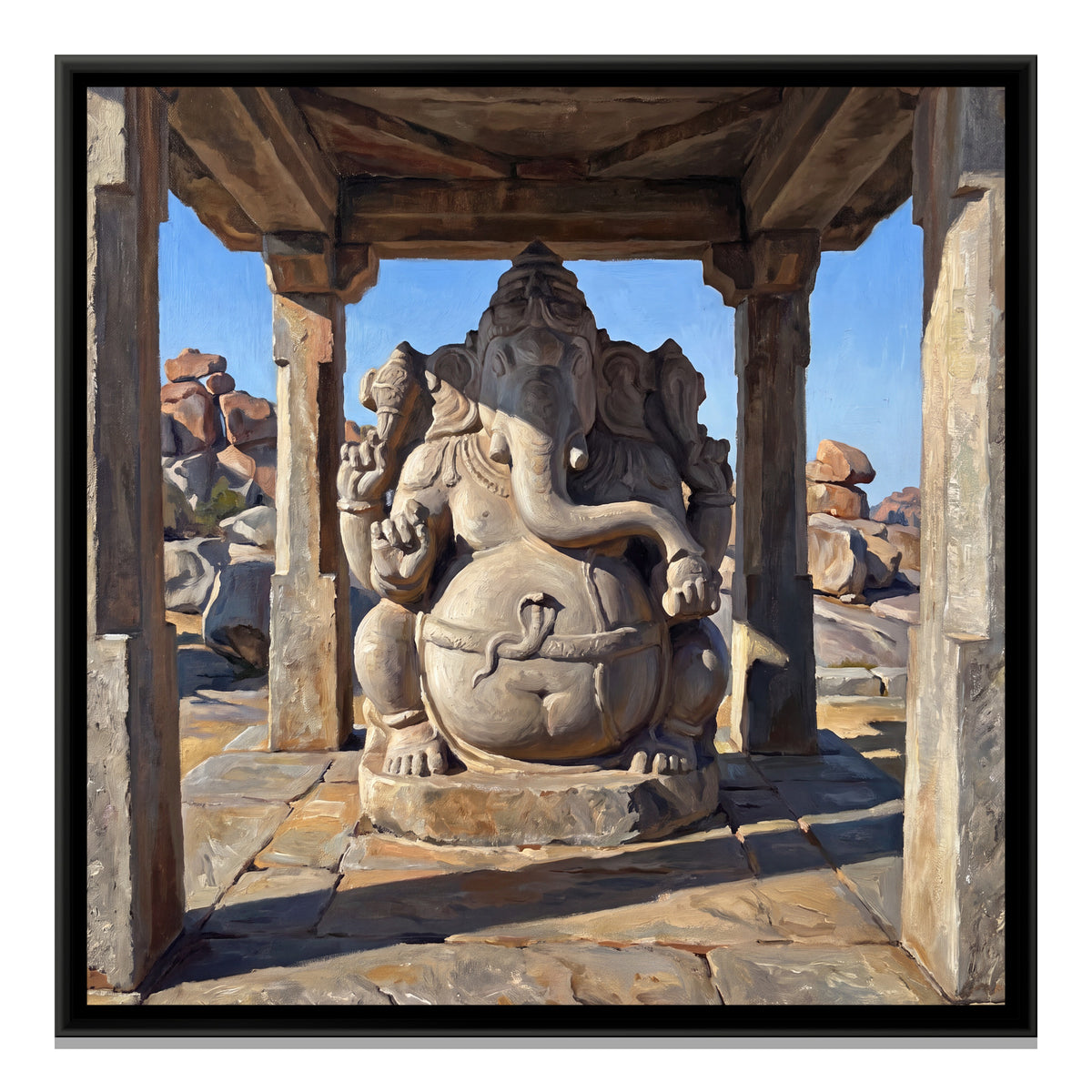 Sasivekalu Ganesha in its Pavilion - framed canvas print, front view