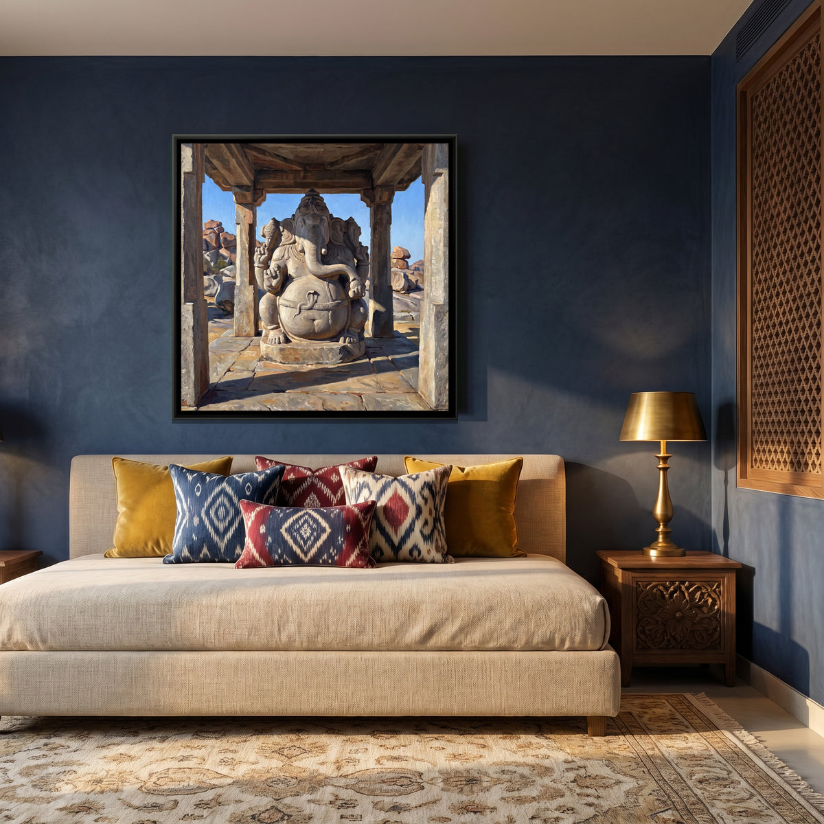 Sasivekalu Ganesha in its Pavilion - canvas art shown in a styled room