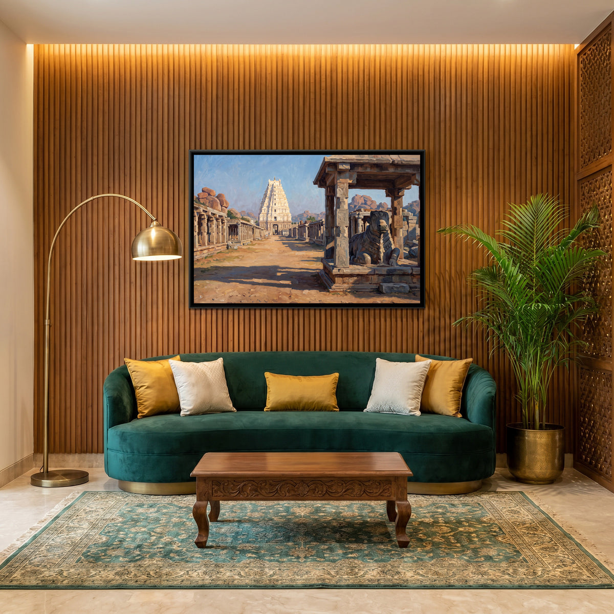 Monolithic Nandi facing Virupaksha - canvas art shown in a styled room