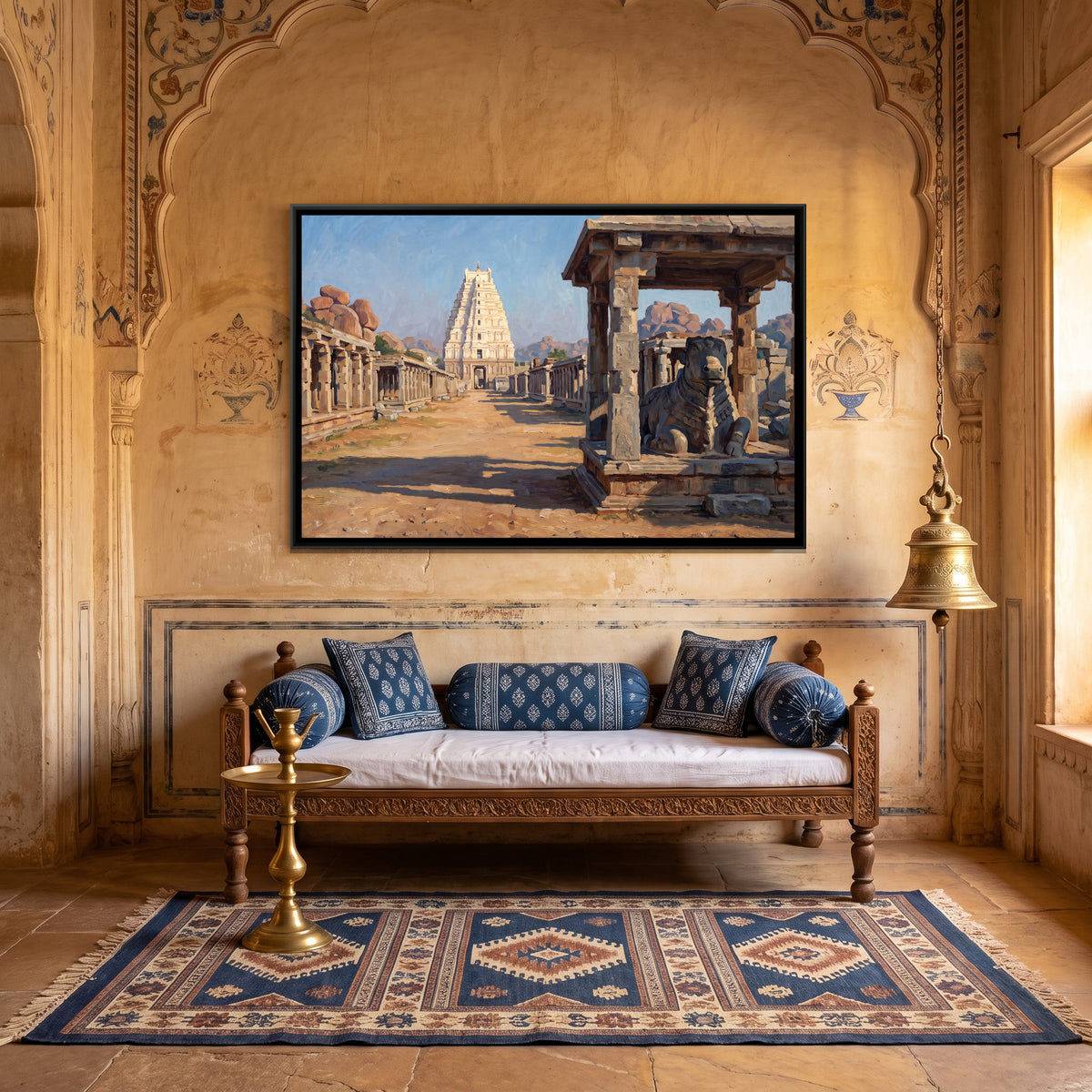 Monolithic Nandi facing Virupaksha - canvas art shown in a second room setting