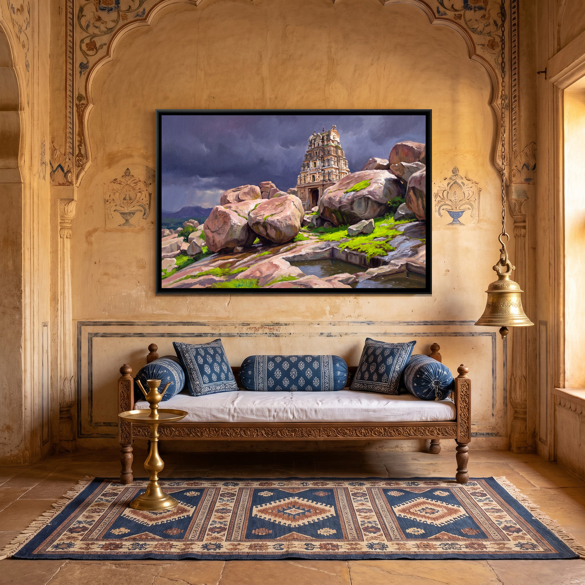 Malyavanta Temple under Monsoon Clouds - canvas art shown in a second room setting