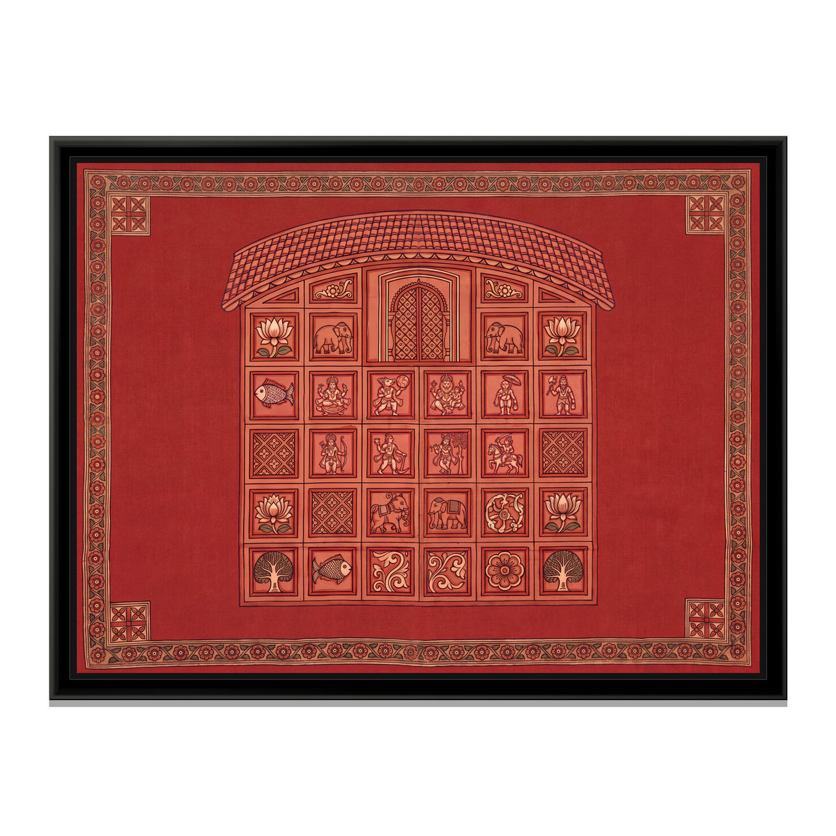 Dashavatar Temple Facade with Panels - framed canvas print, front view