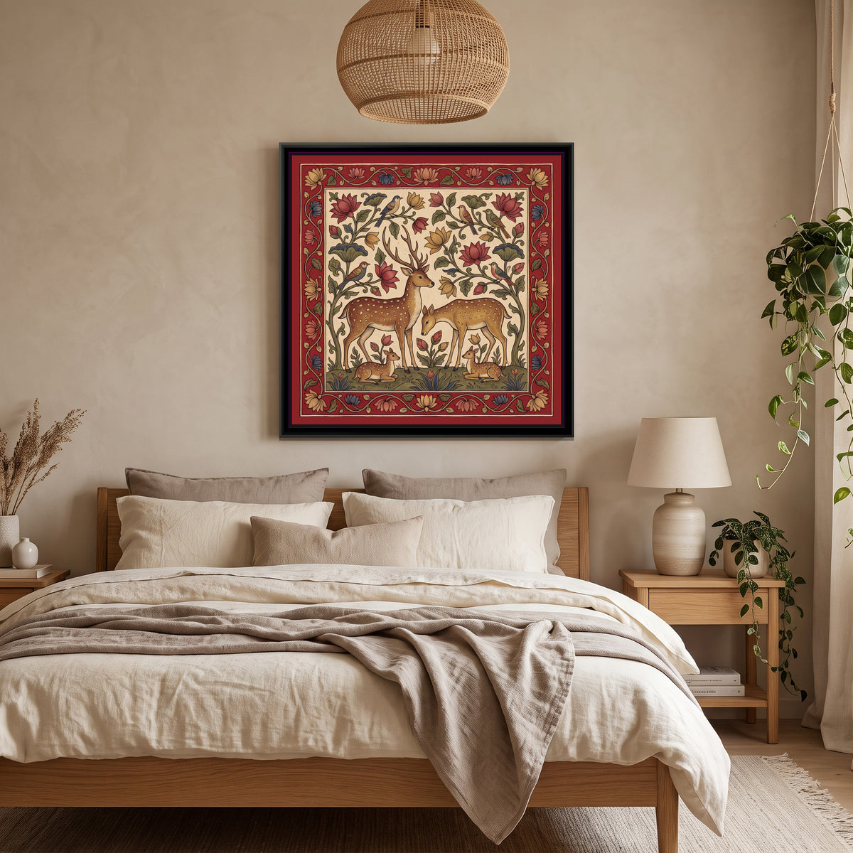 Deer in a Flowering Grove - canvas art shown in a second room setting