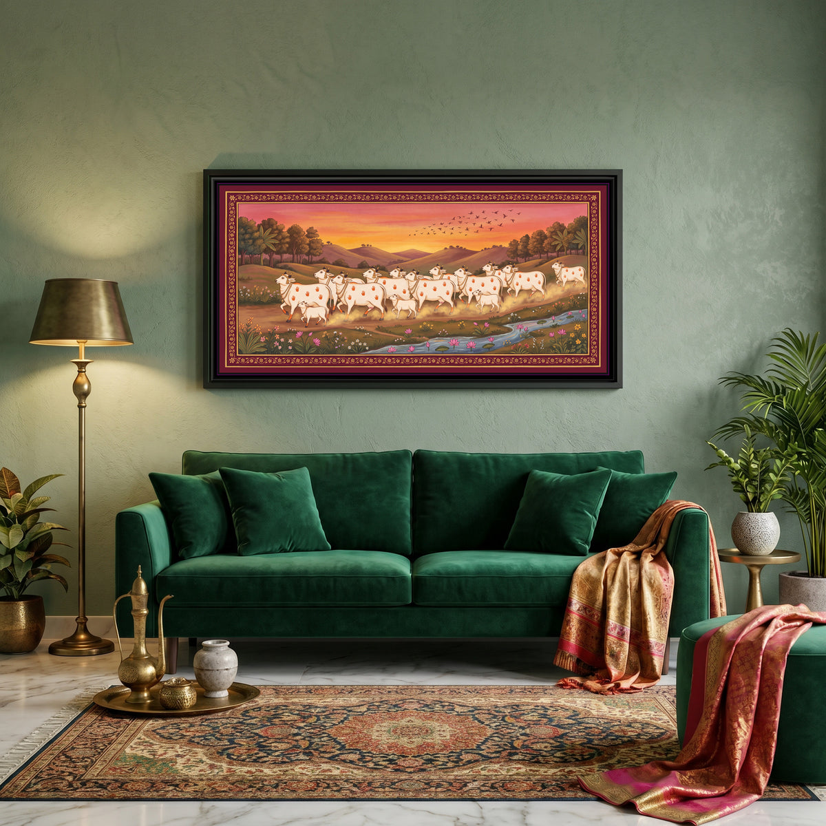 Cows Returning Home at Dusk - canvas art shown in a second room setting