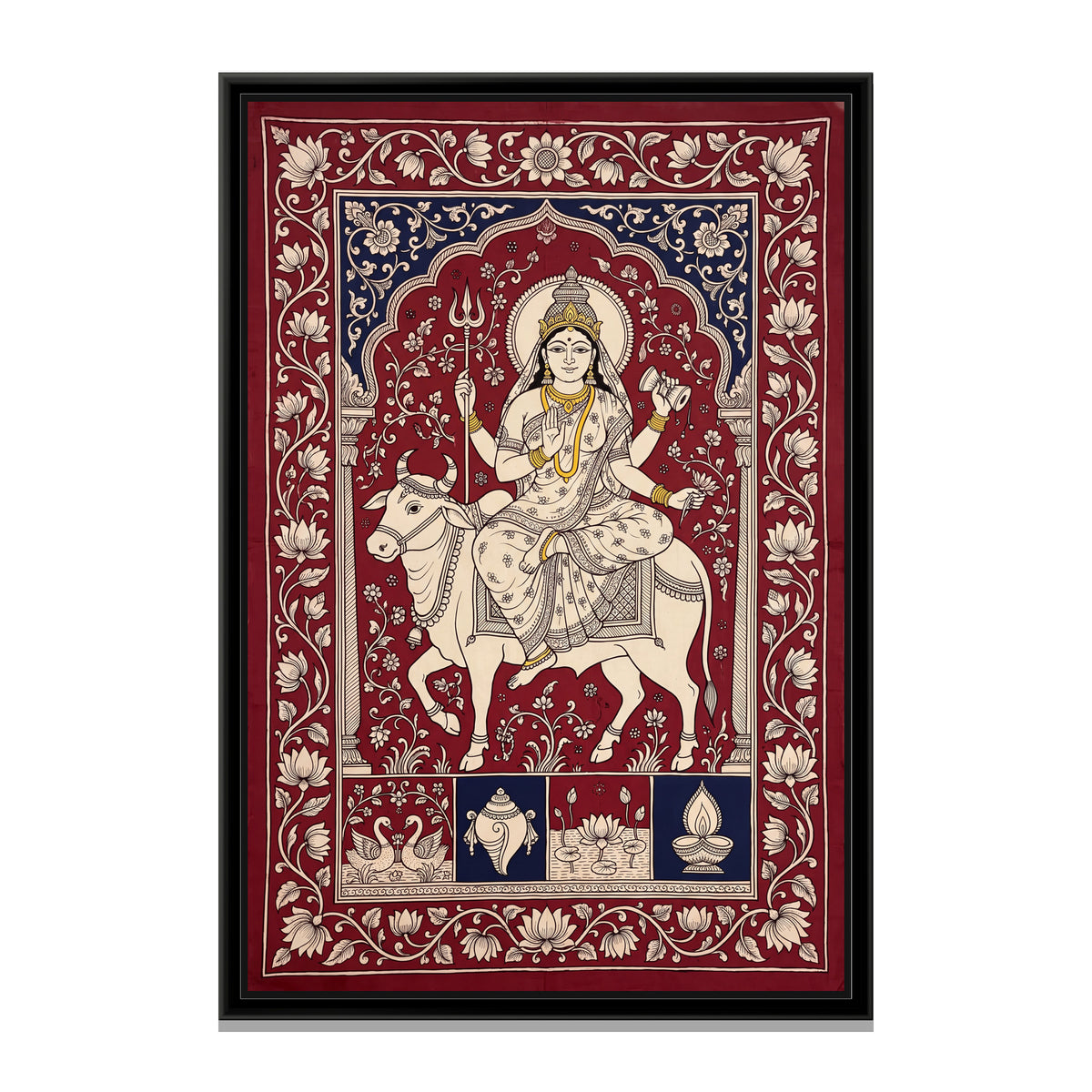 Mahagauri Riding a White Bull - framed canvas print, front view