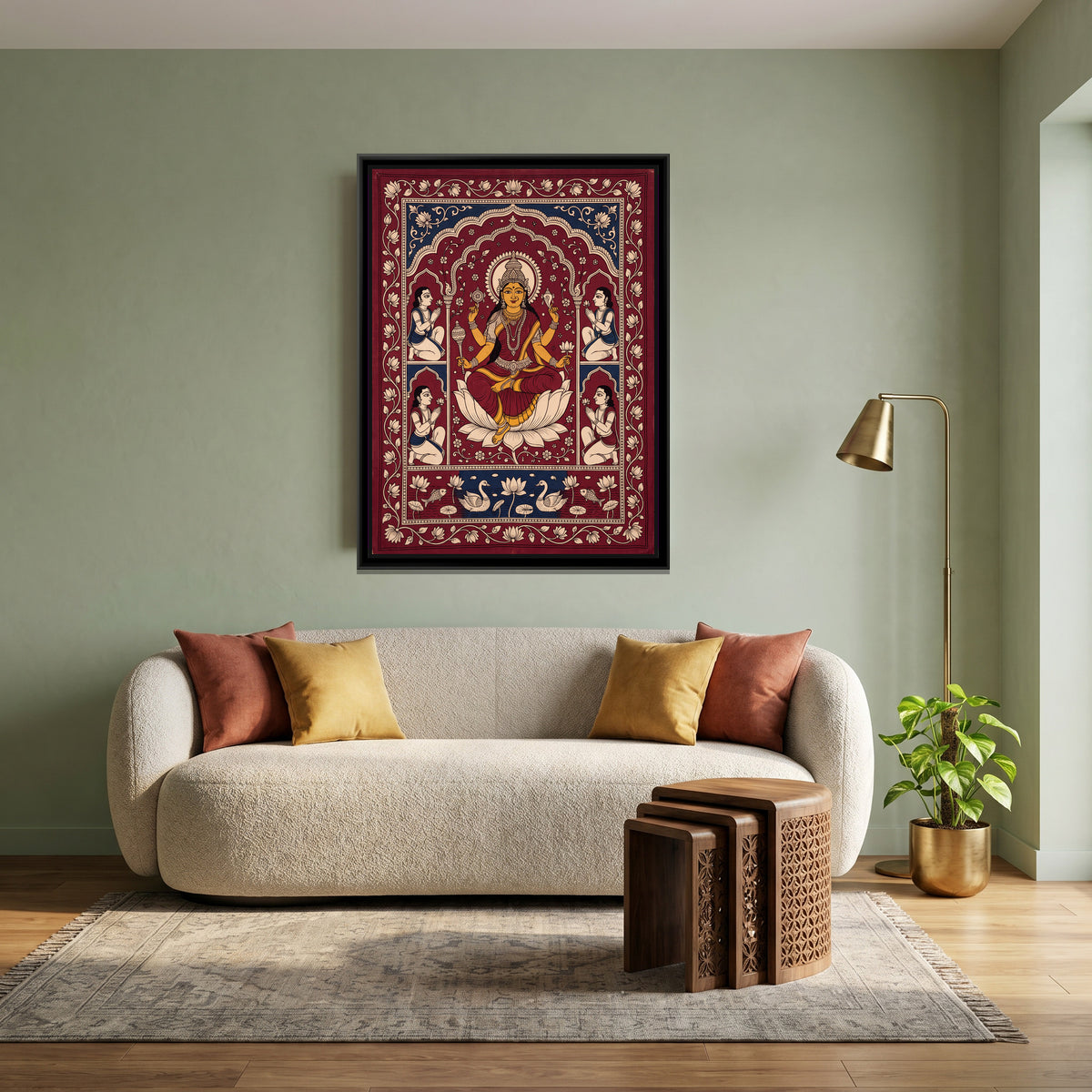 Siddhidatri Seated on a Lotus - canvas art shown in a second room setting
