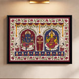 Maa Lakshmi and Shri Ganesh with Lit Diyas