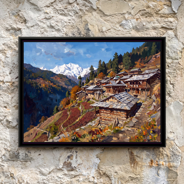 Timber Village on an Autumn Mountainside