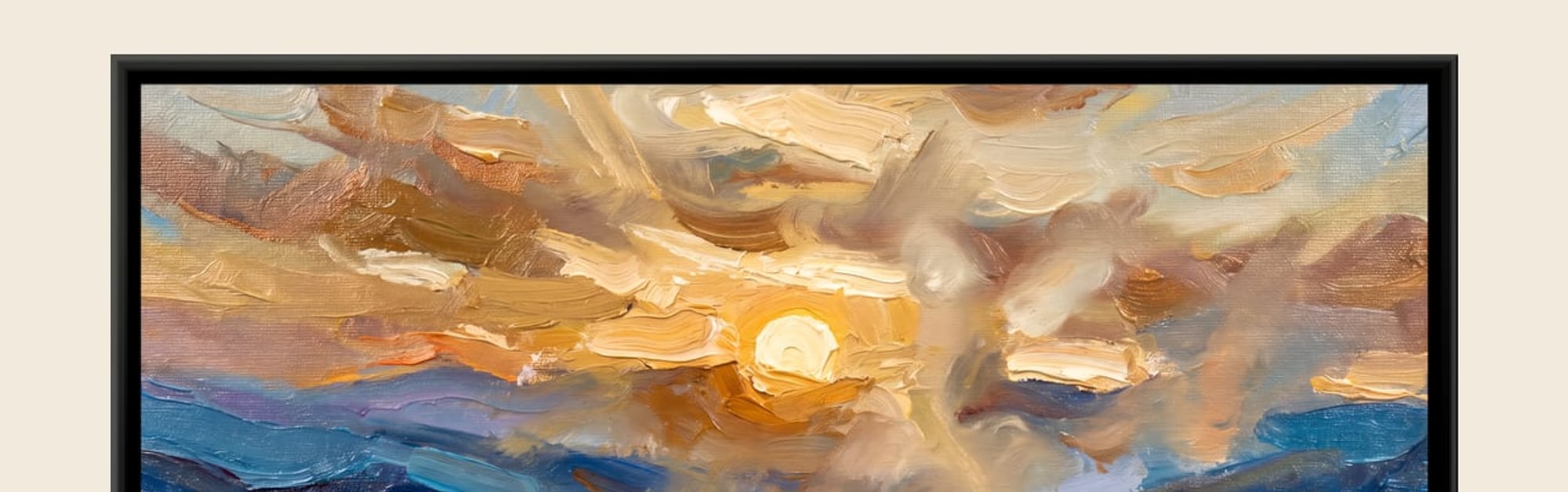 A floater-framed canvas at the frame edge, showing the 8 mm shadow gap